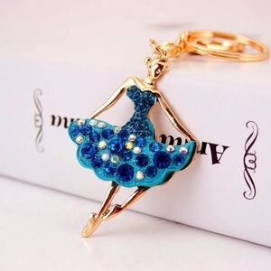 **SASKIA* Gold x Blue Rhinestone Fashion Ballerina Keychain